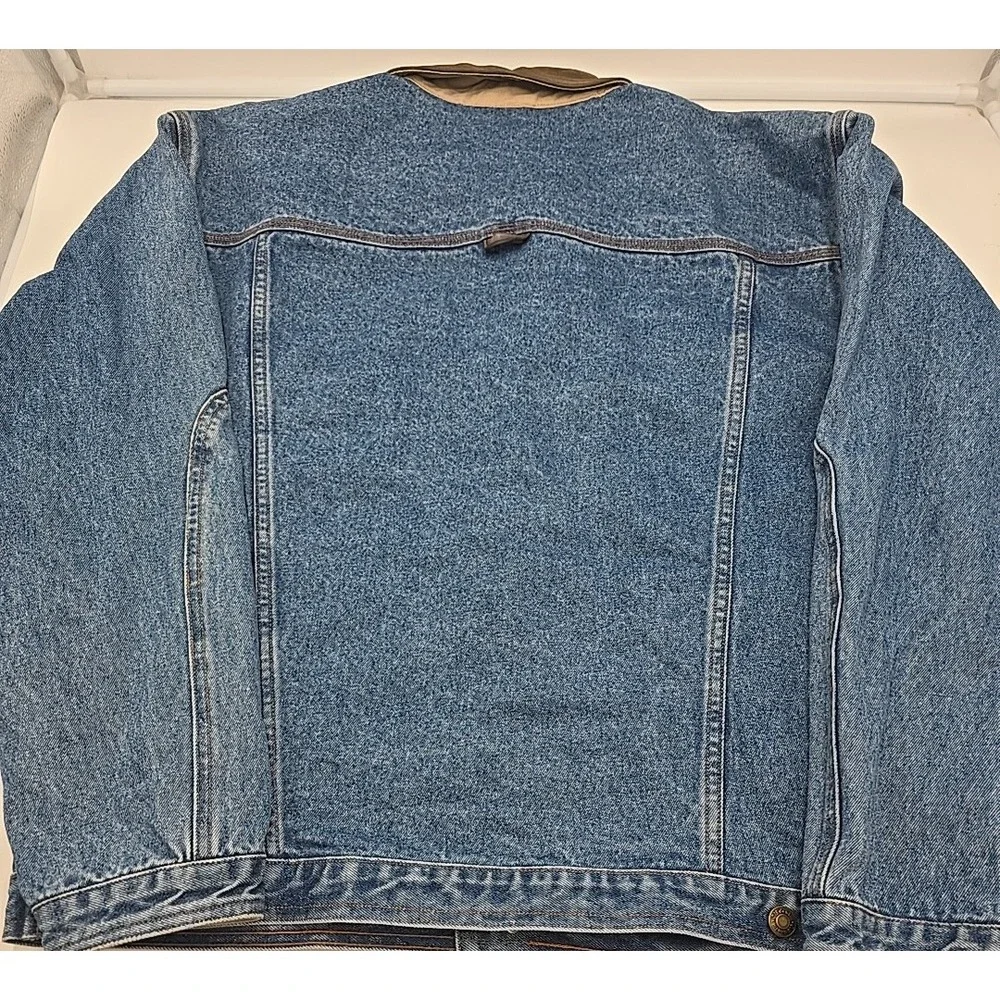 Vintage St Johns Bay Denim Jacket Trucker Jean Coat Retro 90s Leather L - Picture 8 of 12